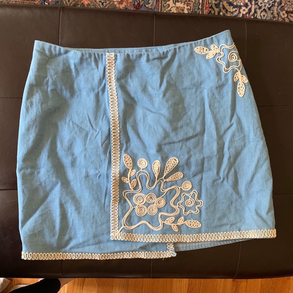 Embroidered Denim Mini Skirt